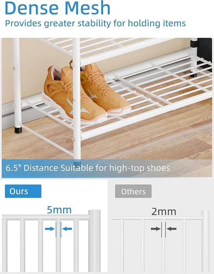 6-Tier Shoe Rack, 27" Wide Shoe Organizer for Closet, 24 Pairs Large Metal Shoe Shelf, Entryway, Bedroom, White-NeatNest