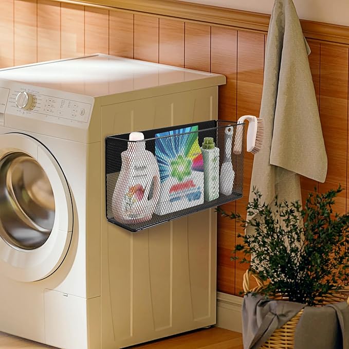 Black Magnetic Basket for Refrigerator, Black Magnetic Basket Organizer Magnetic Spice Rack, Magnetic Locker Organizer Holder for Kitchen Storage, Magazine, Whiteboard-NeatNest