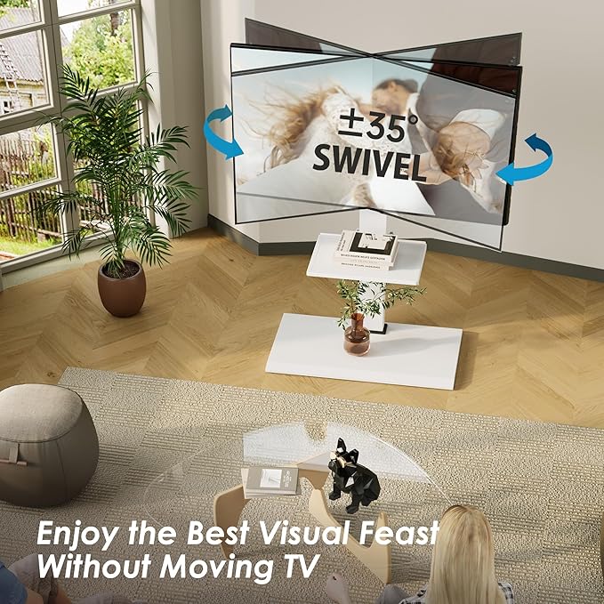 FITUEYES Floor TV Stand Iron Base with Swivel Mount for 50-85 Inch Large LCD/LED TVs Adjustable Shelf Tall Corner TV Stands for Bedroom and Living Room Hold Up to 110 lbs Black