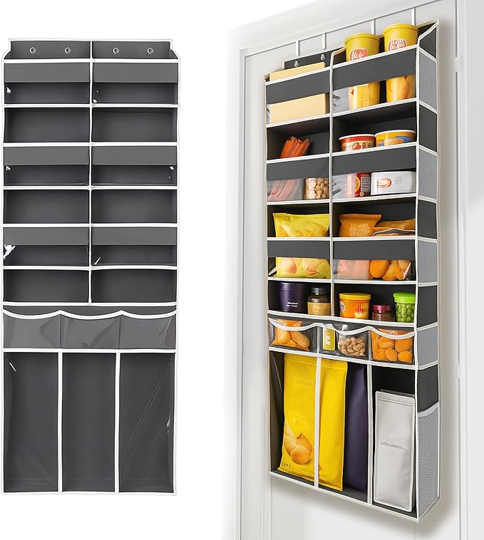 Extra Large Over The Door Organizer with Clear Pockets - 8 Compartments & XL Bottom Storage, Heavy-Duty Hanging Organizer for Bathroom, Bedroom, Closet (57 Inch Height). (Dark Grey)