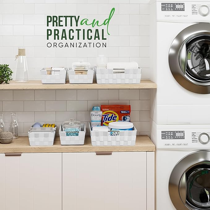Baskets For Organizing Set Of 9 White - Storage Baskets For Shelves - Perfect Closet Organizer Bins, Bathroom Basket, and Pantry Basket - Small Storage Bins For Shelves - Bin For Organization-NeatNest