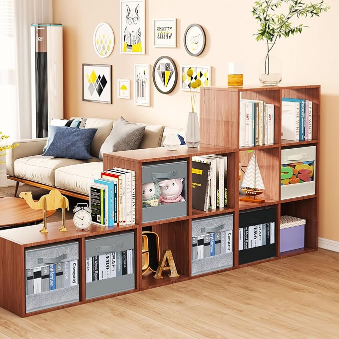DIMJ Foldable Storage Boxes, Linen Closet Organizers and Storage, 6 Pack Closet Organizer Bins, Storage Cubes with Window, Closet Bins for Clothes, Toys, Books, Blanket (Beige)-NeatNest