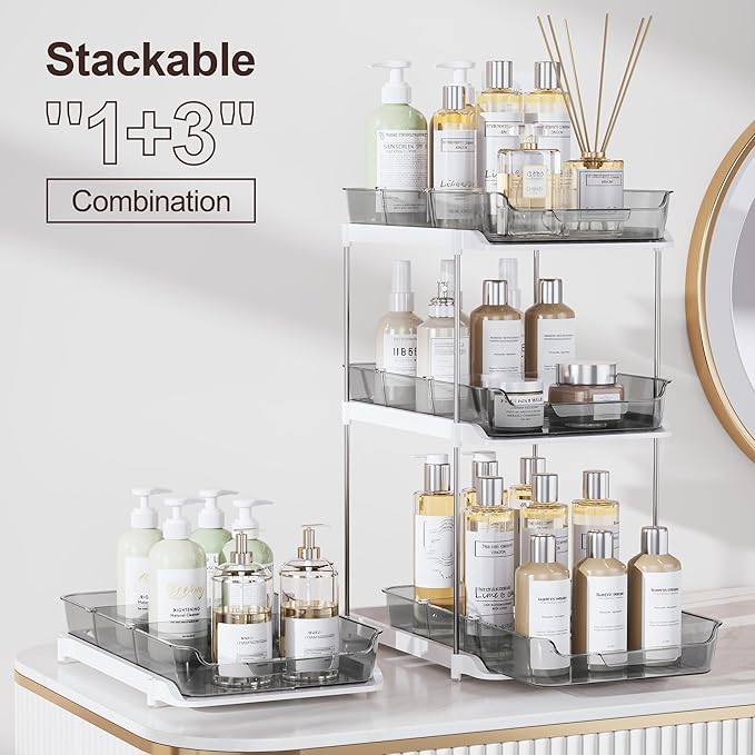 Delamu 4 Sets of 2-Tier Multi-Purpose Bathroom Cabinet Under Sink Organizers and Storage, Stackable Kitchen Pantry Organization and Storage, Grey-NeatNest