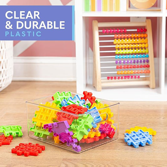 Clear Plastic Organizer Bins with Handles for Home Organization. Storage Containers for Organizing Fridge, Freezer, Cabinet. Pantry, Great for Kitchen, Garage, Laundry Room. 10"x8"x5"-NeatNest