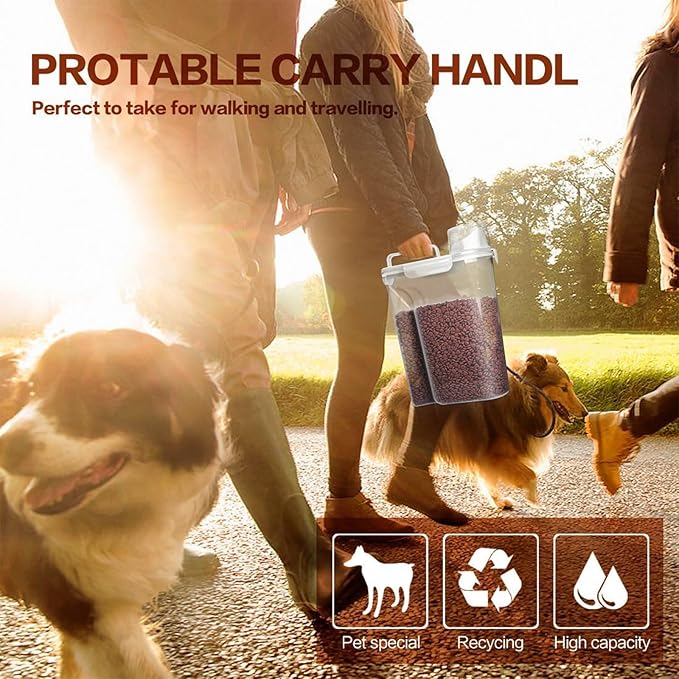 Dog Food Storage Container, 5-7 Lbs Airtight Pet Food Container, Cat food Container Dispenser with Portable Handle, Pouring Spout and Measuring Cup for Dogs Cats 2Pack White/6Qt-NeatNest