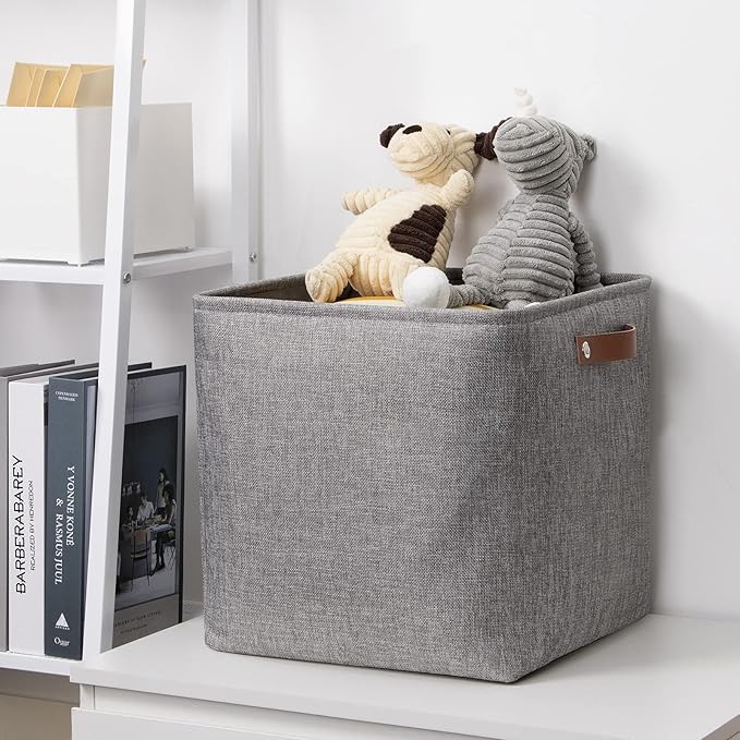 DULLEMELO Cube Basket for Storage and Organization, Collapsible Fabric Cube for Closet, Laundry, Nursery and Shelves - Decorative Empty Basket for Gifts (Gray)-NeatNest