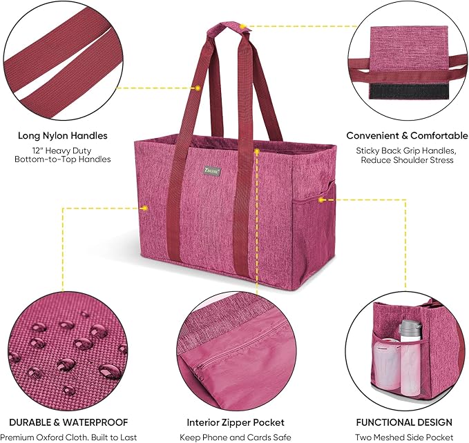 BALEINE Soft 9 Gallon Extra Large Utility Tote, Foldable Reusable Storage Bag (Berry Pink)-NeatNest