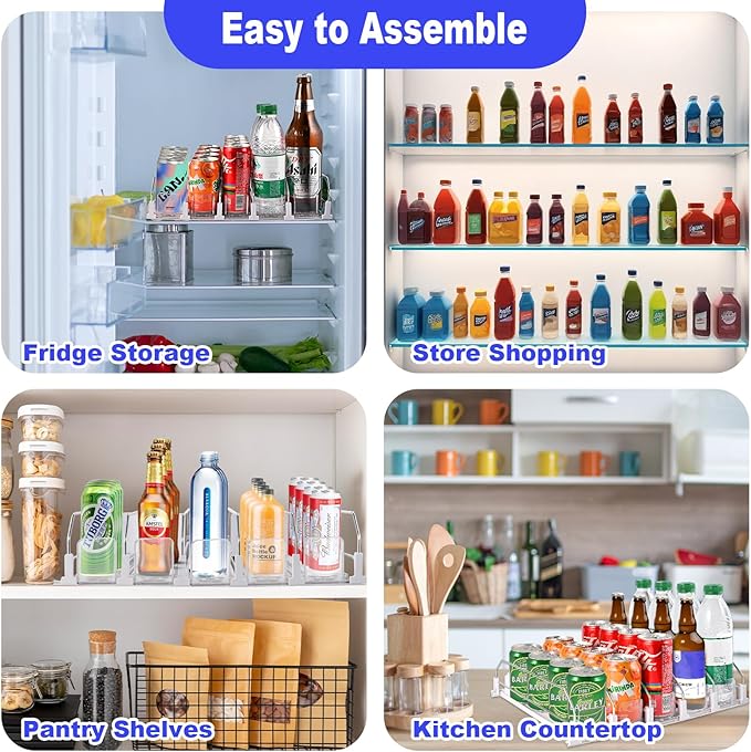 Drink Organizer for Fridge (Adjustable Width), 16.5” D Soda Can Fridge Drink Organizer, Refrigerator Beverage Organizers and Storage, Drink Dispenser Pop Can Holders for Fridge (5 Rows)