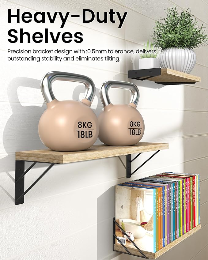 BAYKA Wall Shelves for Bedroom Decor, Floating Wall Shelves for Living Room Kitchen Storage, Wall Mounted Rustic Wood Floating Shelves for Kids Books, Corner Shelves for Bathroom(Brown,Set of 3)-NeatNest