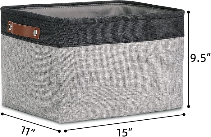 DULLEMELO Fabric Storage Basket for Shelves/Closets, Collapsible Rectangle Basket for Organizing Clothes, Toys, Towels, Books, Laundry, Nursery, Dog Toy Basket Empty (Black&Gray)-NeatNest