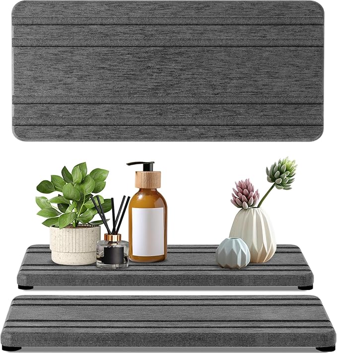 2PCS Water Absorbing Stone Tray, Quick Drying Diatomite Stone Sink Tray, Water Absorbent Diatomite Coasters for Kitchen Sink, Bathroom Counter Hand Soap Dish Toothbrush Holders-NeatNest