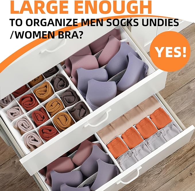 Criusia Drawer Organizer - 6 Set Clothes Organizer for Closet & Bedroom - 90 Cells Bins for Sock, Underwear, Bra, Baby Clothes - Washable & 10xDurable than Non-Woven Fabric (White)-NeatNest