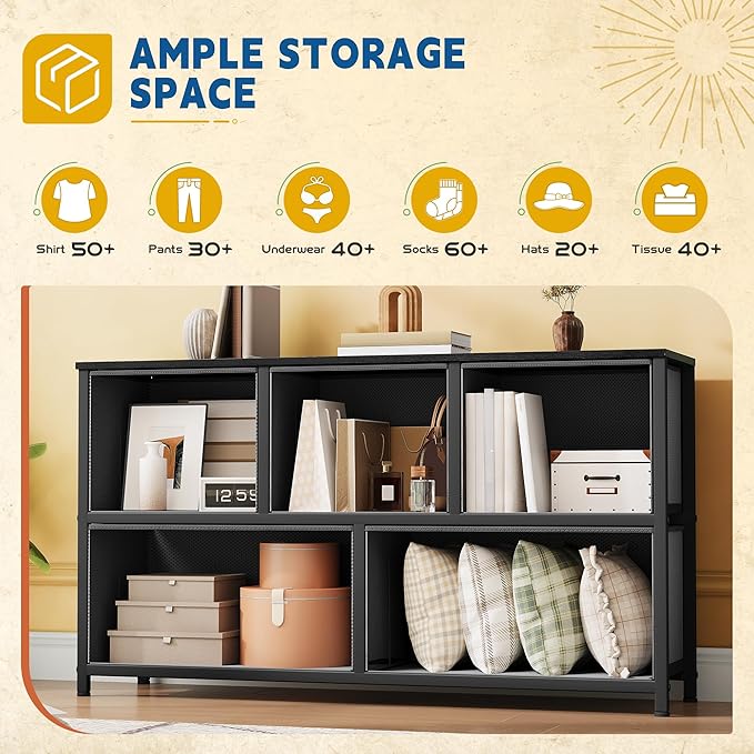 DWVO Dresser with 5 Drawers - Fabric Storage Tower, Black Dresser & Chest of Drawers, Organizer Unit for Bedroom-NeatNest