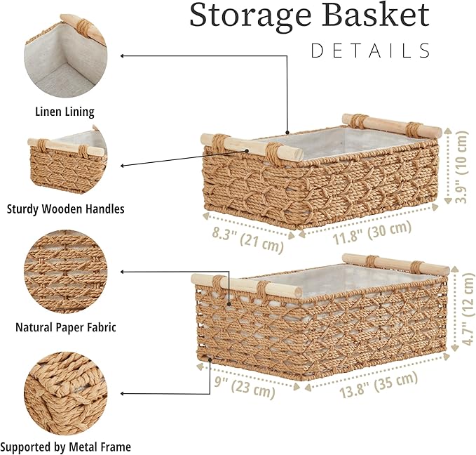 DECOMOMO Wicker Storage Basket, Back of Toilet Basket, Bathroom Organizer, Toilet Tank Tray, Countertop, Home Decor (Beige, Set of 2)-NeatNest