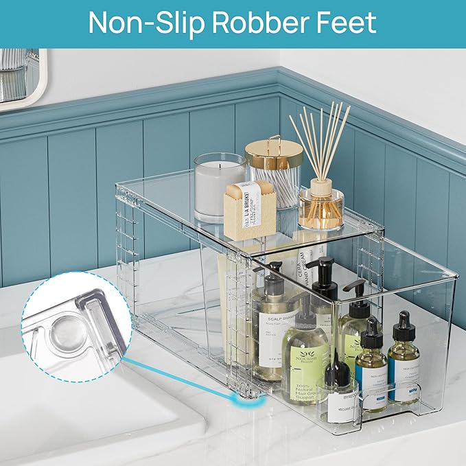 Vtopmart 6 Pack Clear Stackable Storage Drawers,Easy to Assemble Bathroom Organizers and Storage with handles,Plastic Drawers for Kitchen Pantry,Cabinet,Under Sink Organization-NeatNest