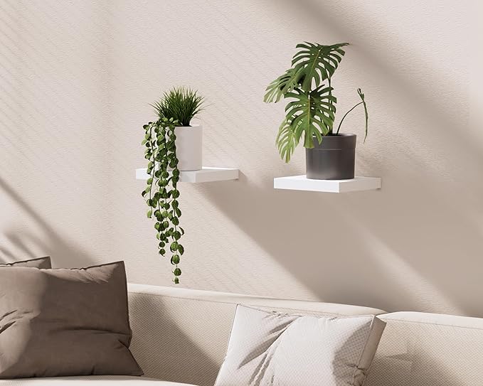 Floating Shelves for Wall – Solid Wood Square Design Wall Shelf with Hidden Brackets, Space Saving Storage & Decorative Display Shelf for Bathroom, Bedroom, Living Room & Kitchen