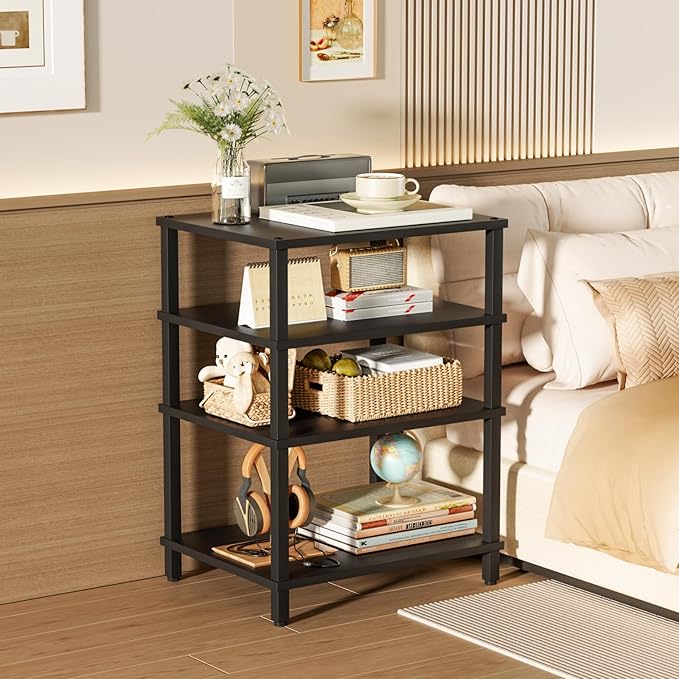4-Tier AV Media Player Stand, Black Stereo Cabinet, Modern Stereo Cabinet, Wooden TV Stand,Game Console Shelf, Multifunctional Entertainment Center, Suitable for Home, Conference Room, Game Studio-NeatNest