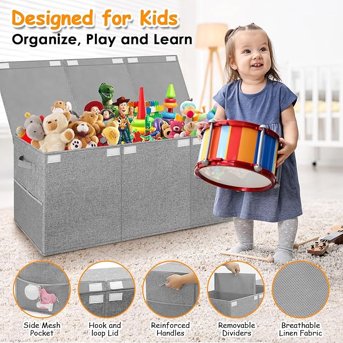 Extra Large Toy Box Chest with Lid, Kids Toy Storage Organizer for Boys Girls, Big Toy Bin Basket Extra Large Toy Storage Box for Living Room Playroom Nursery 40L x14 x16