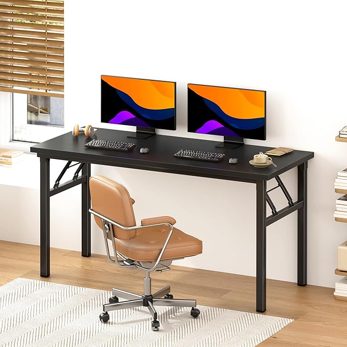 DlandHome Large Computer Desk, Folding Desk, Decent and Steady Home Office Desk/Workstation/Table 54.3inch Black Black-NeatNest