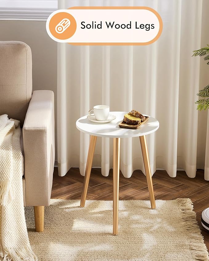 Apicizon Round Side Table, Gold Nightstand End Table for Living Room, Bedroom Home Decor Bedside Table with Gold Wood Legs 16.5 Inches-NeatNest