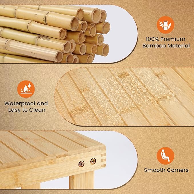 Sweetcrispy 3-Tier Shoe Rack Bench, Bamboo Entryway Storage Organizer, Shoes Stand for FrontDoor Entrance, Bedroom, Living Room, 286lb Capacity, 11.3 x 27.6 x 17.8 Inches, Natural Wood
