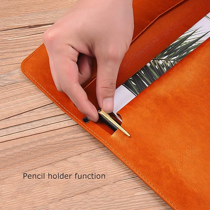 Enyuwlcm PU Leather A4 File Folder Document Holder Envelope Folder Case with Snap Closure for Receipt Contract Orange
