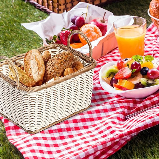 Cabilock Wicker Flatware Organizer, Cutlery Holder for Countertop, Woven Cutlery Storage with Handles, 4 Compartments Utensil Tableware Basket-NeatNest