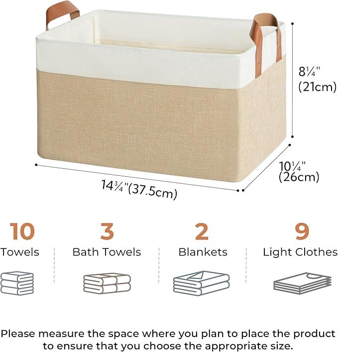 GRANNY SAYS Storage Baskets for Shelves, Closet Organizer Bins, Clothes Storage Bins with Metal Frame, Large Baskets for Organizing and Storage, Collapsible, Khaki, 2-Pack-NeatNest