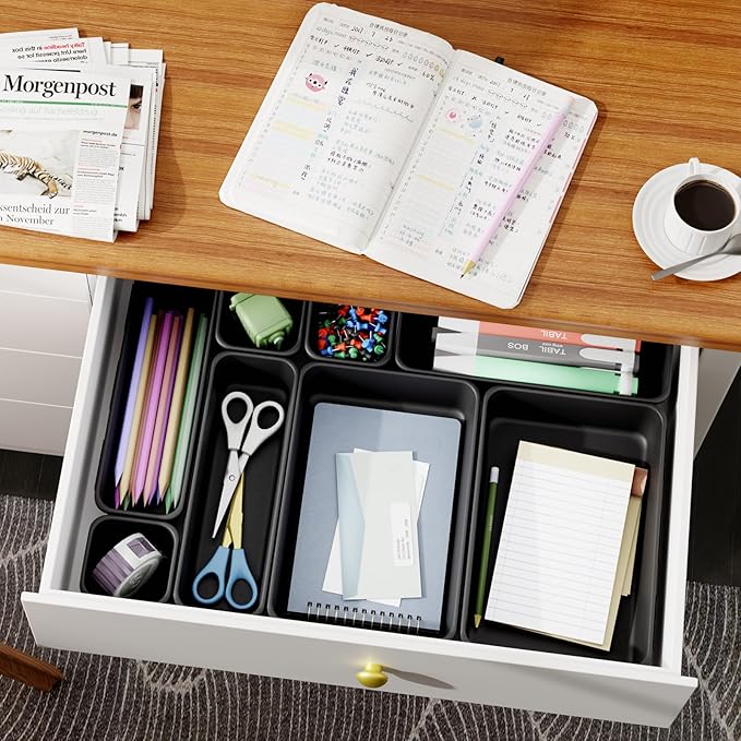 45 Pack Desk Drawer Organizer Tray, 3 Sizes Plastic Drawers Organizer Storage for Kitchen, Bathroom, Office, Vanity, Makeup, Utensils, Junk Drawer Organizer Bins, Gadget Trays for Organizing.-NeatNest