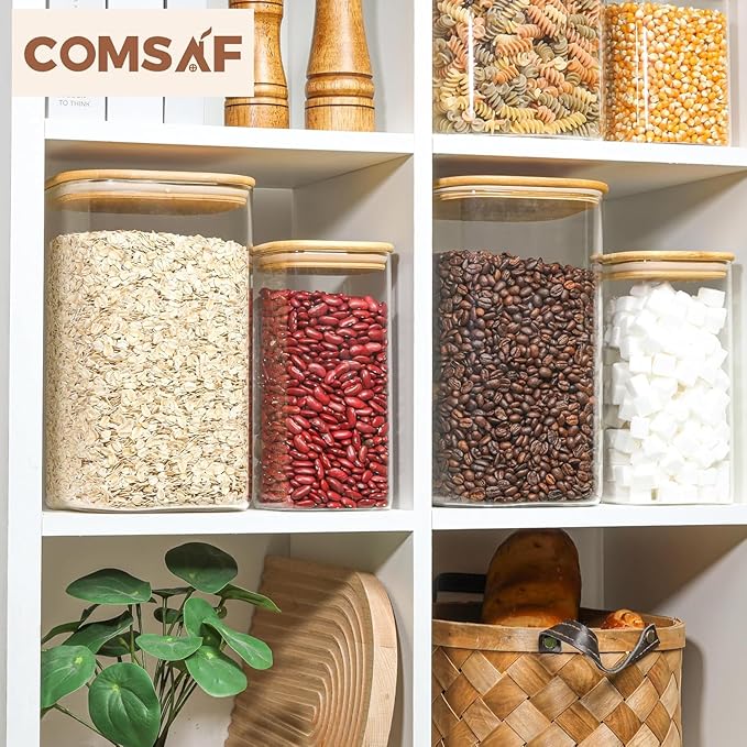 ComSaf 1.2 Gallon Wide Mouth Flour Sugar Storage Containers 2 Pcs, 4.6 Qt Glass Storage Containers with Lids, Large Pantry Glass Jar with Lid, Big Jars for Rice, Flour, Sugar, Cereal, Cookie, Coffee-NeatNest