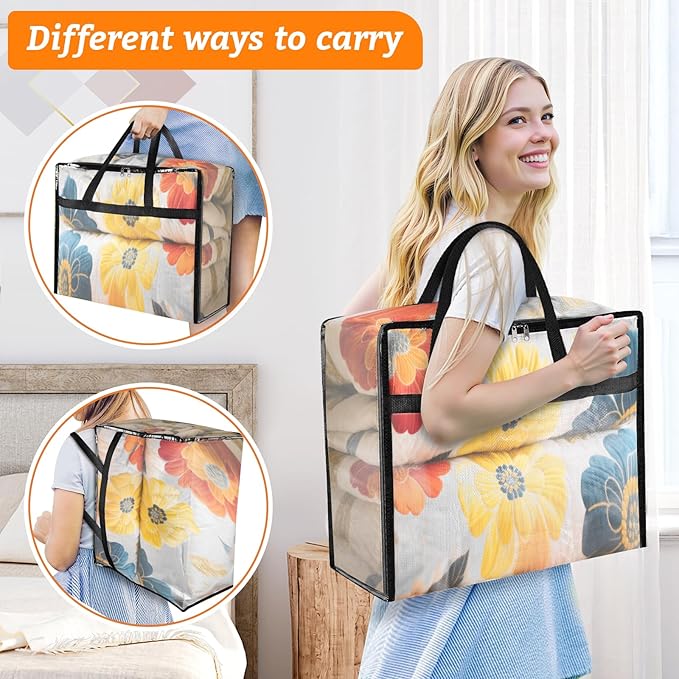 BlissTotes 8 Pack Clear Clothes Storage Bags, Under Bed Storage Containers, Foldable Blanket Storage Moving Bags with Sturdy Zipper and Handle for Clothing, Comforter, Bedding, Sheet (90L)-NeatNest