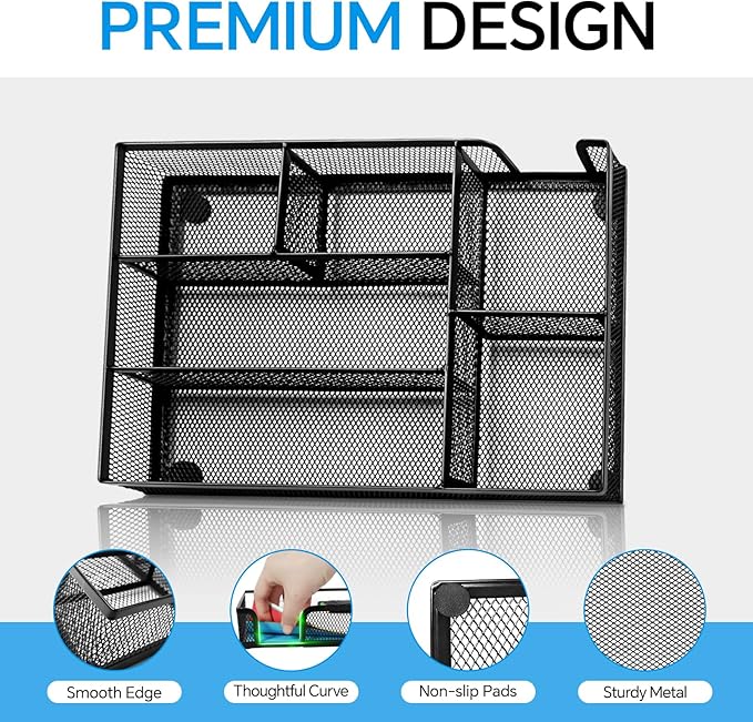 Desk Drawer Organizer, Office Drawer Divider Organizer Tray with 6 Compartments, Metal Mesh Desktop Organization and Accessories for Stationery Makeup Kitchen Toolroom School &Office, 12.6x8.27x1.6 in-NeatNest
