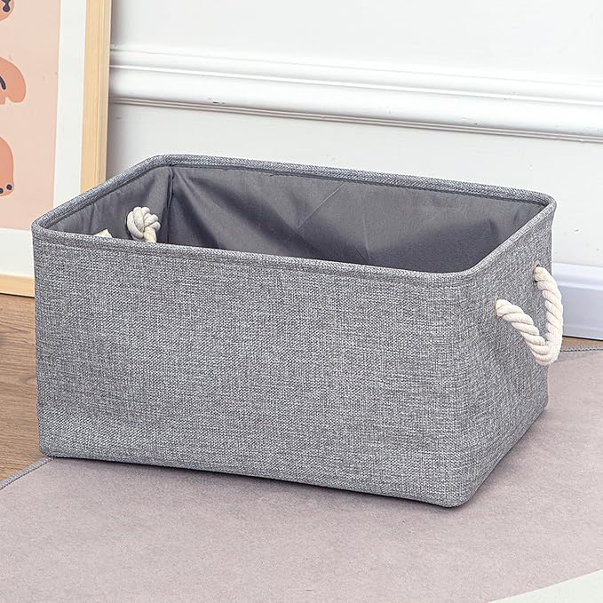 Fabric Storage Bins, 2 Pack Foldable Cube Baskets with Rope Handles, Large Collapsible Storage Cubes for Home, Office, Closet, Clothes, Books Organizer. (Gray, 2PCS/14*10.2*6.3inch)-NeatNest