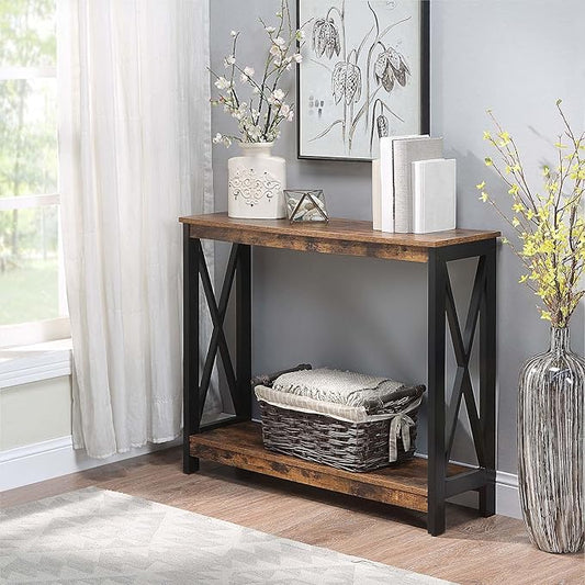 Convenience Concepts Oxford Console Table 39.5" - Sofa Table with Storage Shelf, Transitional Entryway Hall Table for Living Room and Bedroom, Display Foyer Table, Barnwood/Black-NeatNest