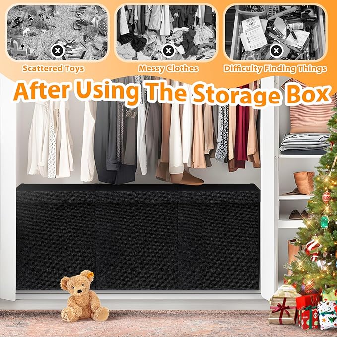 Extra Large Toy Storage Box with Lid Divider, Sturdy Collapsible Toys Organizer Chest Kids Storage Bins Boxes Baskets for Boys, Girls, Nursery, Bedroom, Living Room, Playroom, 40"x14"x16", Black