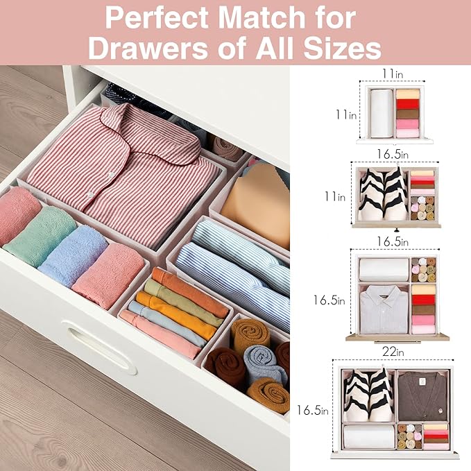 8 Pack Underwear Drawer Organizer, Drawer Organizer Clothes, Foldable Cloth Storage Box Closet Dresser Drawer Divider Organizer for Clothes, Scarves-NeatNest