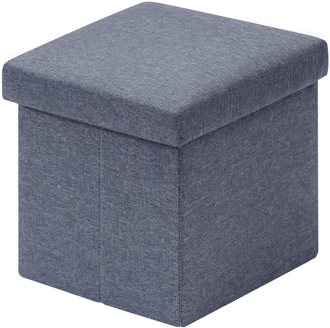 B FSOBEIIALEO Storage Ottoman Cube, Linen Small Foot Seat, for Living Room, Bedroom, Home Office, Dorm Storage Footrest Blue 11.8"x11.8"x11.8"