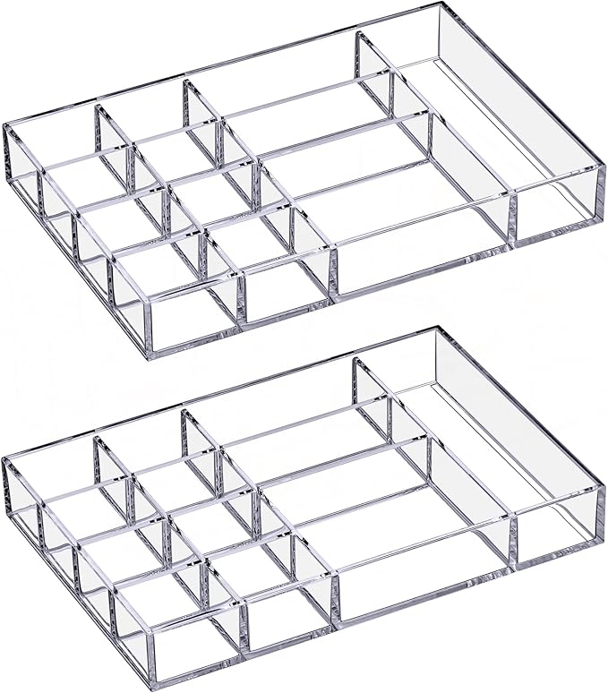 Amazing Abby - Jewel - 2-Pack Acrylic Jewelry Organizer, Plastic Jewelry Tray, Jewelry Case, Trinket Tray, Ring Holder, Perfect Storage Solution for Necklaces, Bracelets, Rings, and More