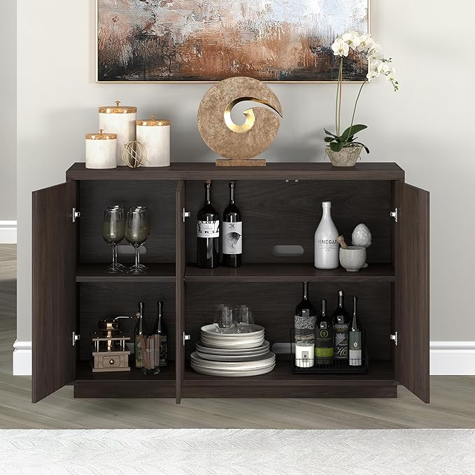 Henn&Hart 48" Wide Rectangular Buffet Table in Warm Brown, for Home, Living Room, Bedroom, Entertainment Room, Office