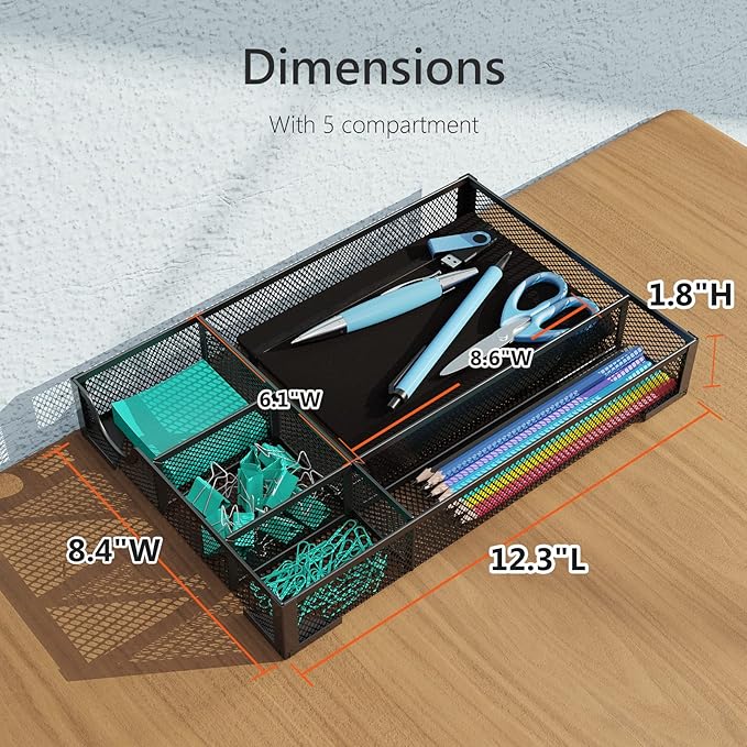 Desk Drawer Organizer, Office Desk Organizer Tray with 5 Dividers, Pen Pencil Drawer Organizer for Office Supplies, Desktop, Bathroom, Kitchen, Makeup, Vanity -NeatNest