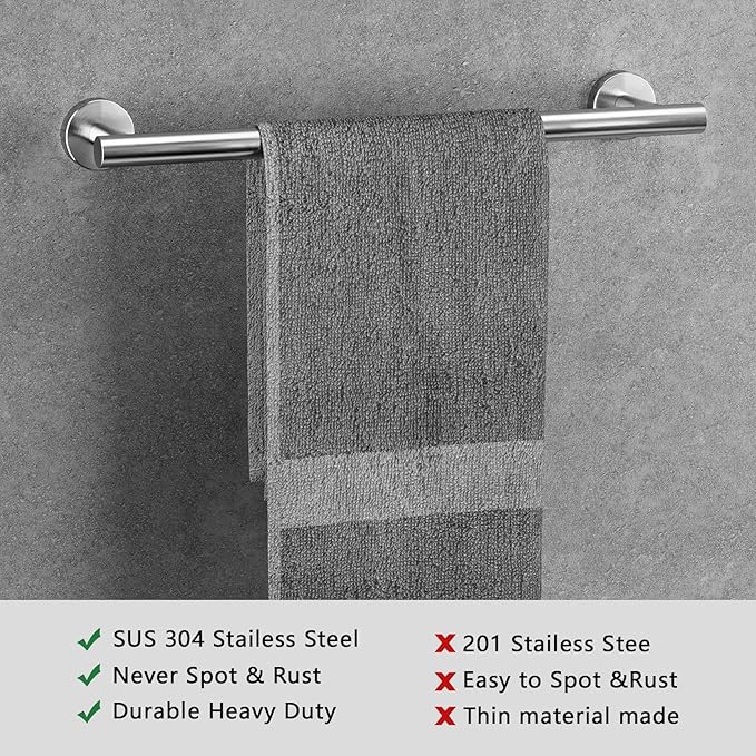 Bathroom Hardware Towel Bar Set -Brushed Nickel Bathroom Accessories Set - Including 16" Hand Towel Bars - Toilet Paper Holders - Towel Rings - Robe Towel Hooks.