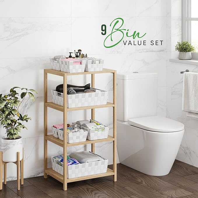 Baskets For Organizing Set Of 9 White - Storage Baskets For Shelves - Perfect Closet Organizer Bins, Bathroom Basket, and Pantry Basket - Small Storage Bins For Shelves - Bin For Organization-NeatNest