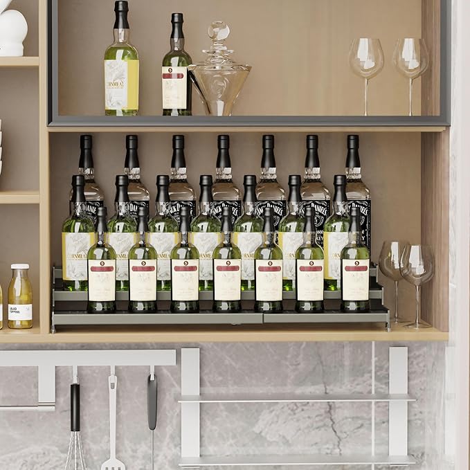 Expandable Spice Rack organizer with 3-Tier step shelf,Modern Design heavy duty,Non Skid and Visibility,Great for Kitchen Cabinet, Pantry and more(2PACKS/GUN-GREY)-NeatNest