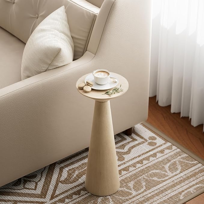 Farmhouse Tall Pedestal End Table Small Solid Wood Martini Table Plant Stand Modern Round Drink Table for Small Space Living Room, Distressed Wood Grey