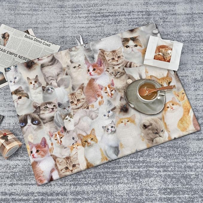 Cute Cat Dish Drying Mat 18 x 24 Inch for Kitchen Counter Cute Kitchen Mat Microfiber Kitchen Countertop Absorbent Reversible Drainer Rack Pad Dish Drying Mat-NeatNest