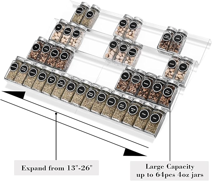 Acrylic Spice Rack Tray - Spice Drawer Organizer for Kitchen Cabinets Storage and Organization (Jars Not Included)-NeatNest