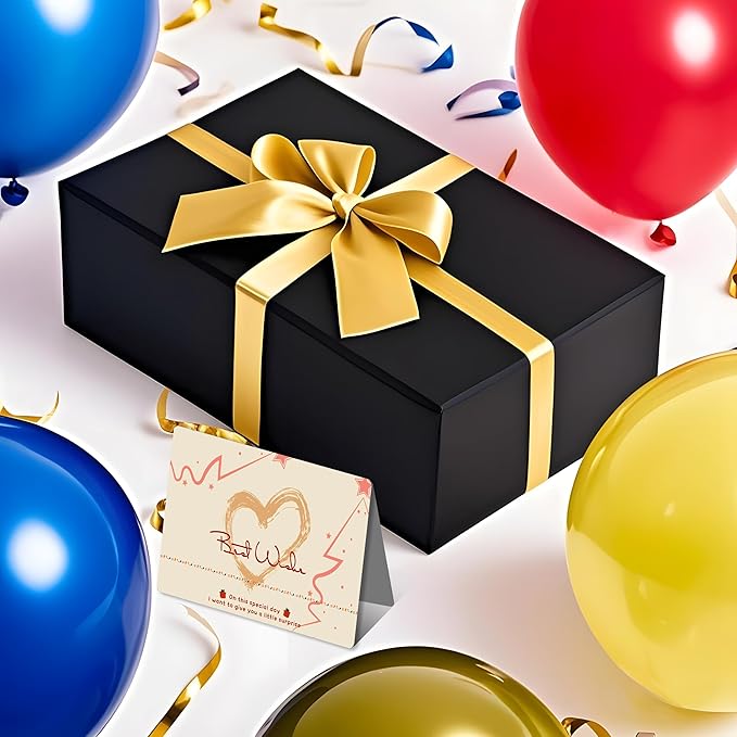 Black Gift Box 12x6x4 Inches Foldable Magnetic with Lid Black Magnetic for Presents,Keepsake Box Weddings,Proposals, Birthdays,Christmas,Halloween,Holiday Gift Giving Packaging-NeatNest