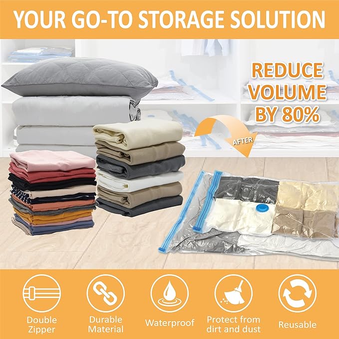 10 Jumbo Vacuum Storage Bags, Space Saver Bags Compression Storage Bags for Comforters and Blankets, Vacuum Sealer Bags for Clothes Storage, Hand Pump Included-NeatNest