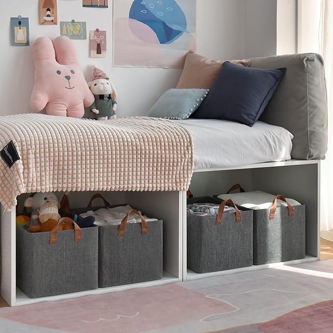 GRANNY SAYS Storage Baskets for Shelves, Closet Organizer Bins, Clothes Storage Bins with Metal Frame, Extra Large Baskets for Organizing and Storage, Collapsible, Dark Gray, 2-Pack-NeatNest