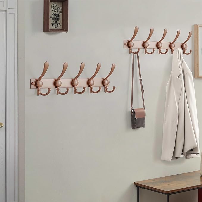 Dseap Coat Rack Wall Mount 2.0 Pro: Heavy Duty 300% Thicker, 16" Stud Mount, Stainless Steel Wall Coat Hooks Hanger for Clothes Jackets Hats Entryway Closet, MaxStrong Series, Rose Gold, Pack of 2